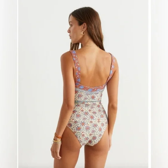 BOTEH Clementine Zoey Button Detail Multi Print One Piece Swimsuit SZ L - Picture 3 of 10